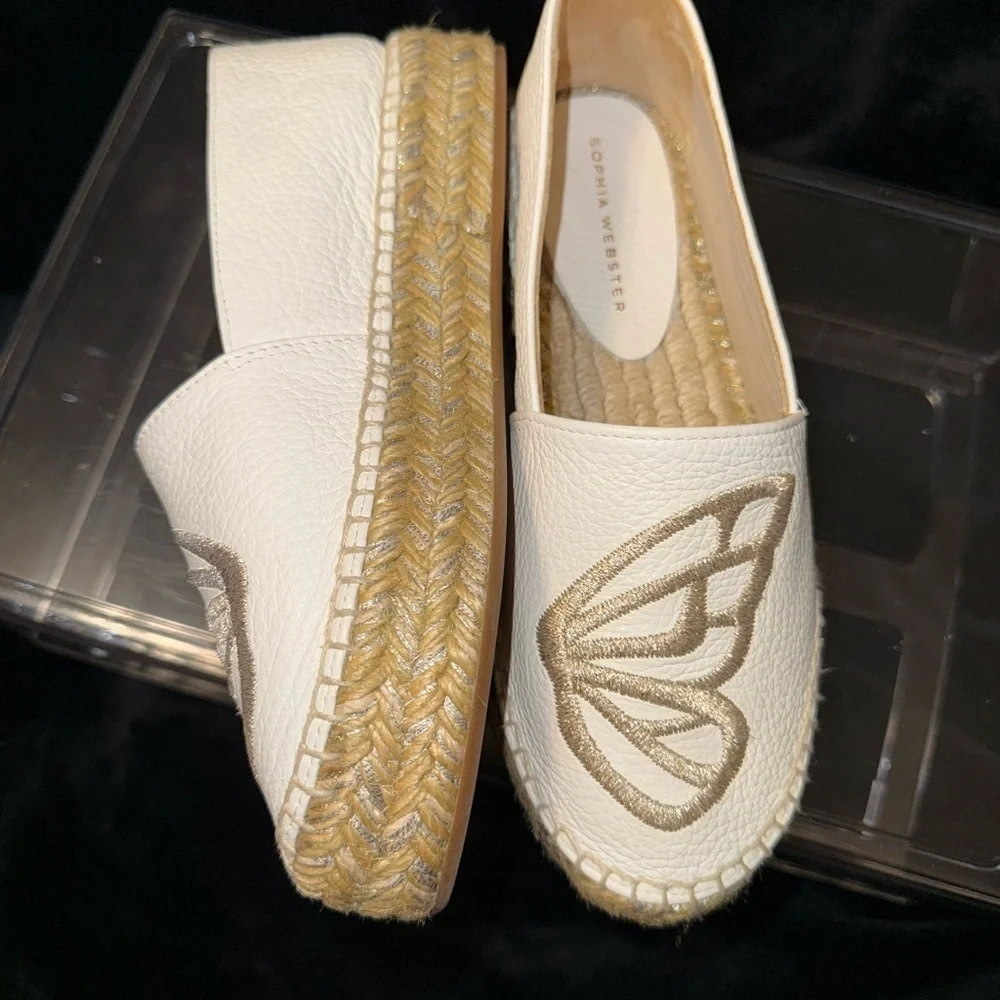 Sophia Webster White and Tan Espadrilles with Butterfly Design